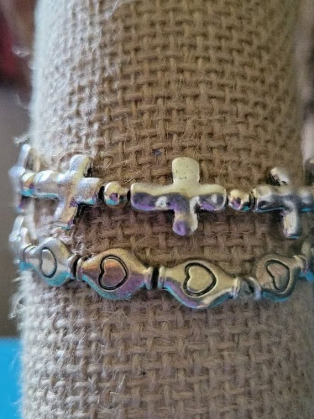Silver Cross & Heart Elastic Wrist Wrap